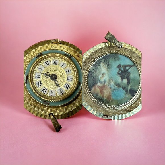 Vtg Diantus Womens Gold Tone Pendant Wind Up Mech Watch w/Old Fashioned Painting - Picture 1 of 7